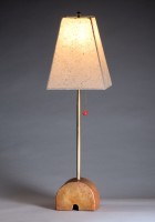 Concrete arch base | Brass tube | Square paper shade | 29 in. height | $600.